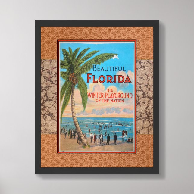 VINT 'RECYCLED ART' PRINT 1920 FLORIDA TOURISM (Framed Front)