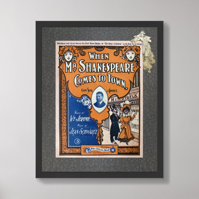 VINT 'RECYCLED ART' PRINT SHEET MUSIC  (Framed Front)