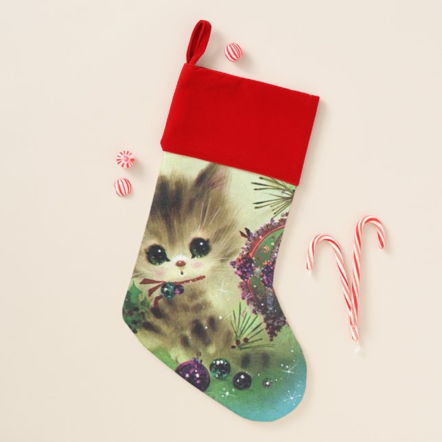 Vintaage Christmas retro cat Holiday stocking (Front)