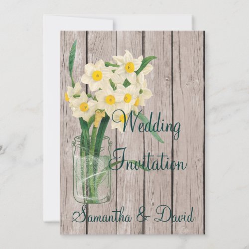 Vintag Mason Jar Daffodil Wedding Invitation Card