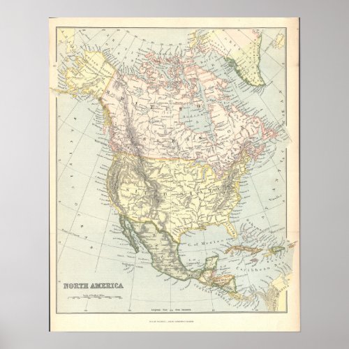 Vintage1890s Map North America United States Poster