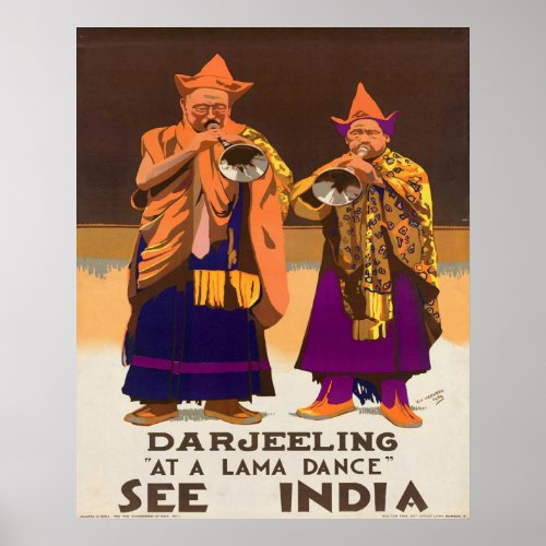 Vintage1934 See India Darjeeling Lama Dance Travel Poster