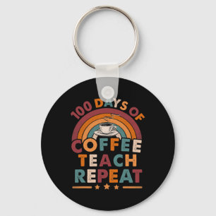 Vintage 100 Days Of School For Teacher Coffee Love Keychain