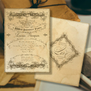 Vintage 100th Birthday Celebration Tea Stained Invitation