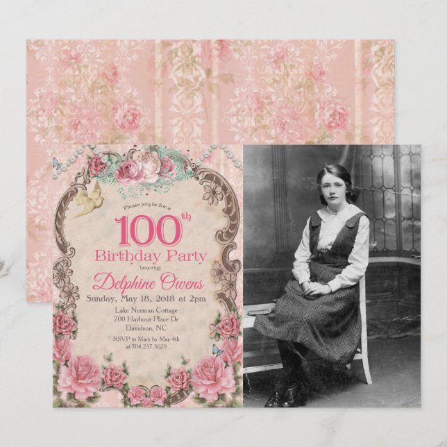Vintage 100th Centenarian  Birthday Invitation (Front/Back)