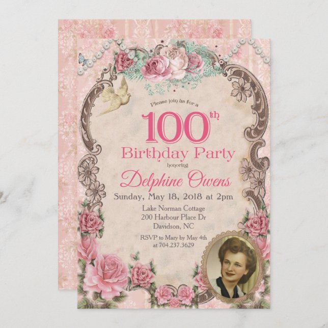 Vintage 100th Centenarian  Birthday Invitation (Front/Back)