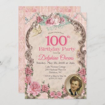 Vintage 100th Centenarian  Birthday Invitation by PaperandPomp at Zazzle