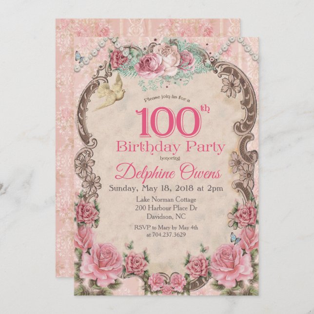 Vintage 100th Centenarian  Birthday Invitation (Front/Back)