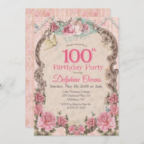 Vintage 100th Centenarian  Birthday Invitation