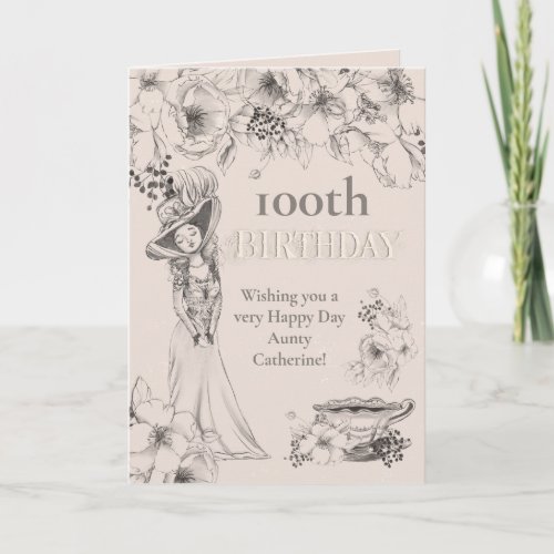 Vintage 100th Elegant Georgian Lady Birthday Card