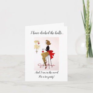 Vintage 1050s Holiday Tea Party invitation. Letterpress Thank You Card