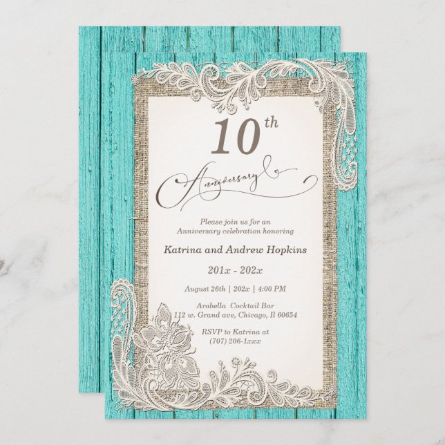 Vintage 10 year Anniversary Invitation (Front/Back)