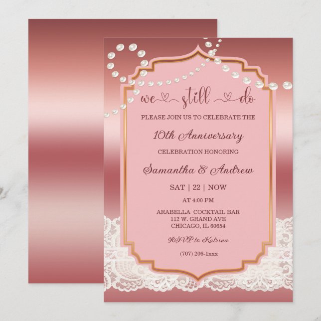 Vintage 10th wedding anniversary party invitation (Front/Back)