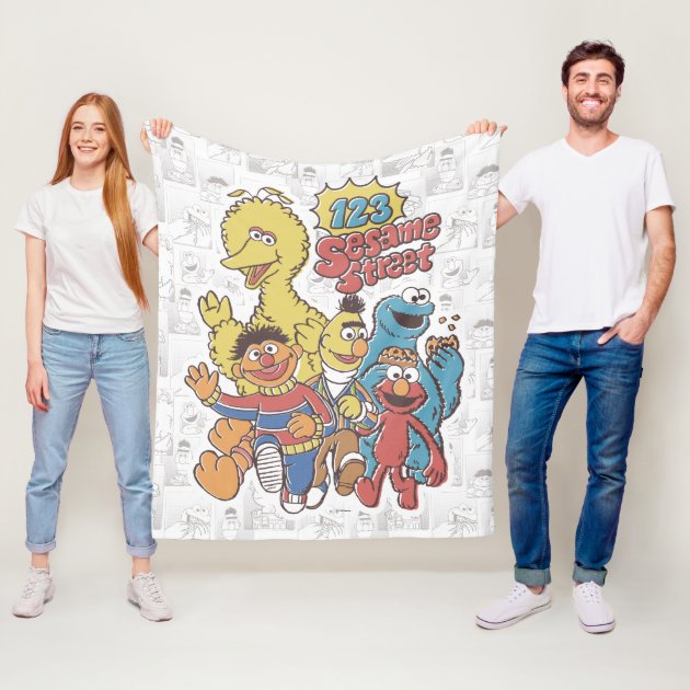 sesame street characters fleece throw blanket