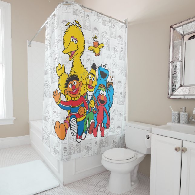 Vintage 123 Sesame Street Shower Curtain (In Situ)