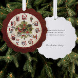 Vintage 12 Days of Christmas Clock Face Ornament Card<br><div class="desc">Fun and festive vintage style Christmas design featuring distressed clock face with numerals embellished with characters from the Twelve Days of Christmas song with center holly and clock hands on red damask.</div>