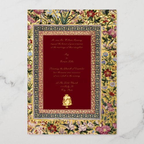Vintage 1618 Elegant Indian Birds  Floral Wedding Foil Invitation
