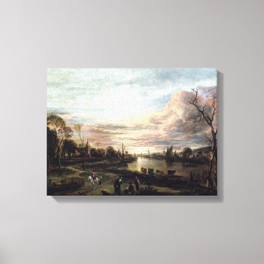 Vintage 1650s Landscape at Sunset Canvas Print