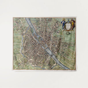 Vintage 1657 Paris City Map Tapestry