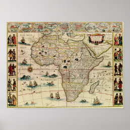 Vintage 1660&#39;s Africa Map Poster