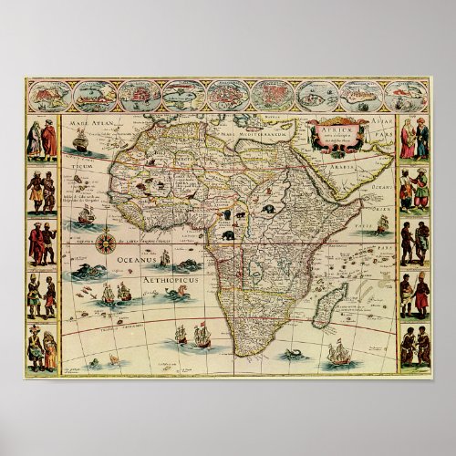 Vintage 1660s Africa Map Poster
