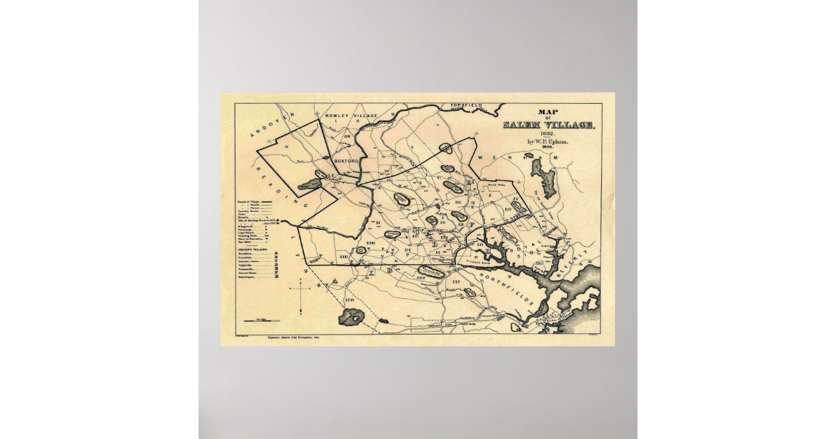 Vintage 1692 Map of Salem Massachusetts (1866) Poster