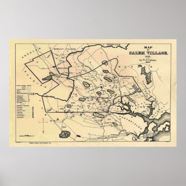 Vintage 1692 Map of Salem Massachusetts (1866) Poster (Front)