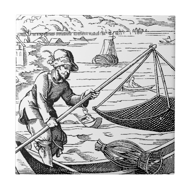 "Vintage-16th Century Fisherman" Ceramic Tile (Front)