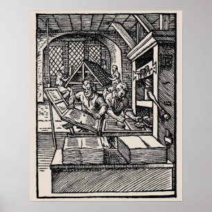 Vintage 16th century letterpress hand press poster