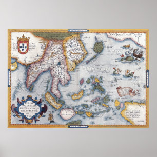 Vintage 16th Century Map of S.E. Asia Poster