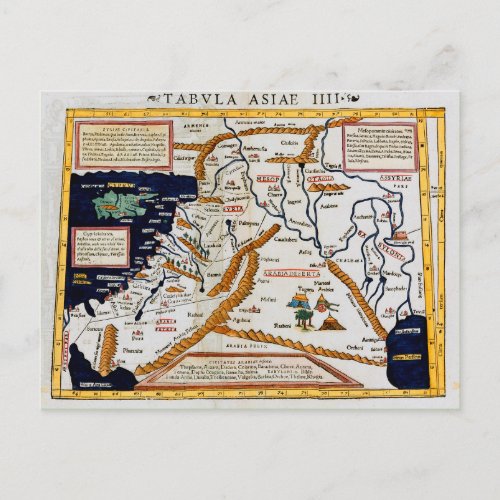 Vintage 16th Century Map Of The Middle East Postcard