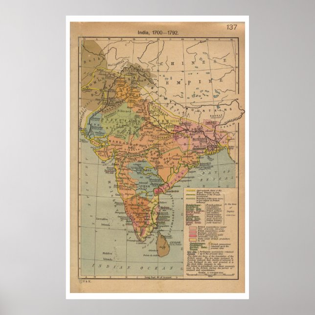 Vintage 1700 Map Of India Travel Poster (Front)