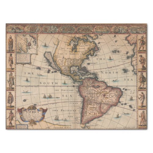 Vintage 1700s Map of America Shabby Chic Decoupage Tissue Paper