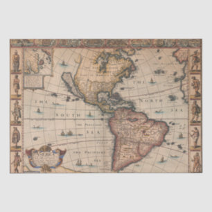 Vintage 1700s Map of America Shabby Chic Decoupage Tissue Paper