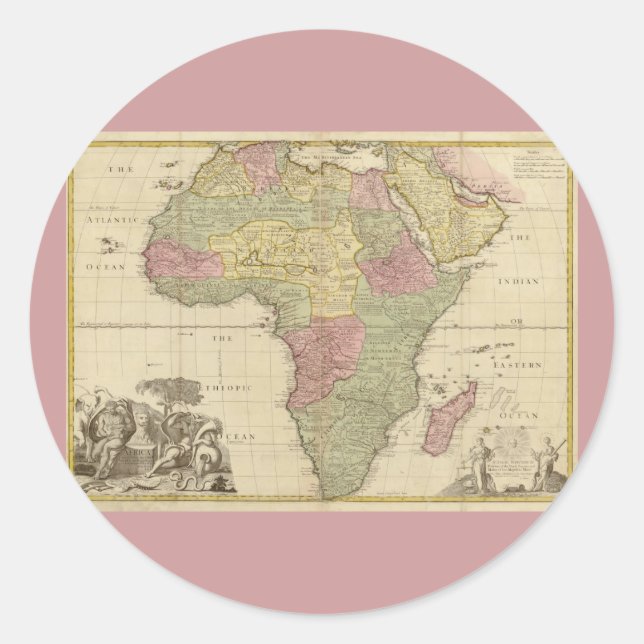 Vintage 1725 Africa Map Classic Round Sticker (Front)