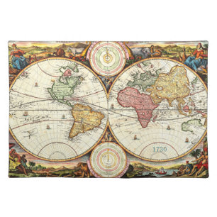 Vintage 1730 World Map Placemat