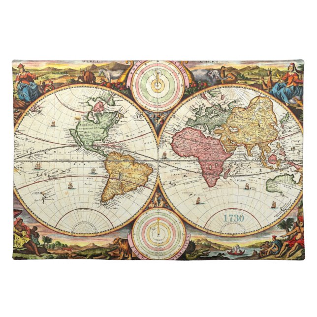 Vintage 1730 World Map Placemat (Front)