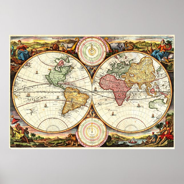 Vintage 1730 World Map Poster (Front)