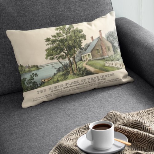 Vintage 1732 Birthplace of George Washington Brown Accent Pillow