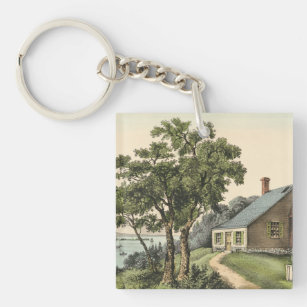 Vintage 1732 Birthplace of George Washington Print Keychain