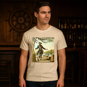 Vintage 1736 Blackbeard The Pirate Colored Etching T-Shirt