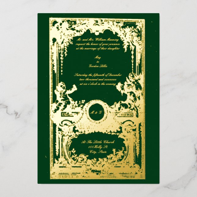 Vintage 1755 French Baroque Rococo Wedding Foil Invitation (Front)
