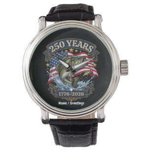 Vintage 1776-2026 Patriotic Bass Fishing 250 Years Watch