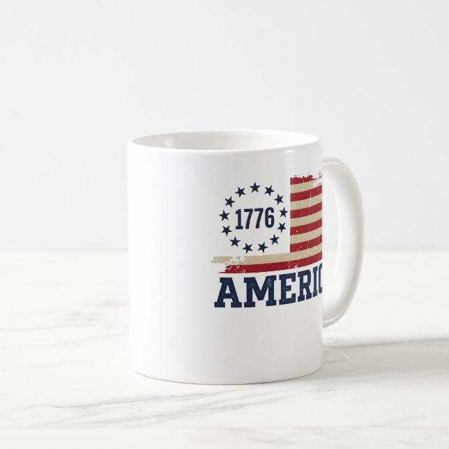 Vintage 1776 America Distressed Flag Coffee Mug (Front Right)