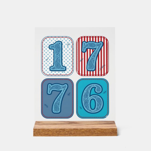 Vintage 1776 Patriotic Patchwork Acrylic Sign (Front)