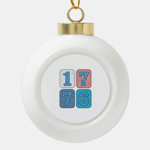 Vintage 1776 Patriotic Patchwork Ceramic Ball Christmas Ornament