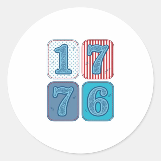 Vintage 1776 Patriotic Patchwork Classic Round Sticker (Front)