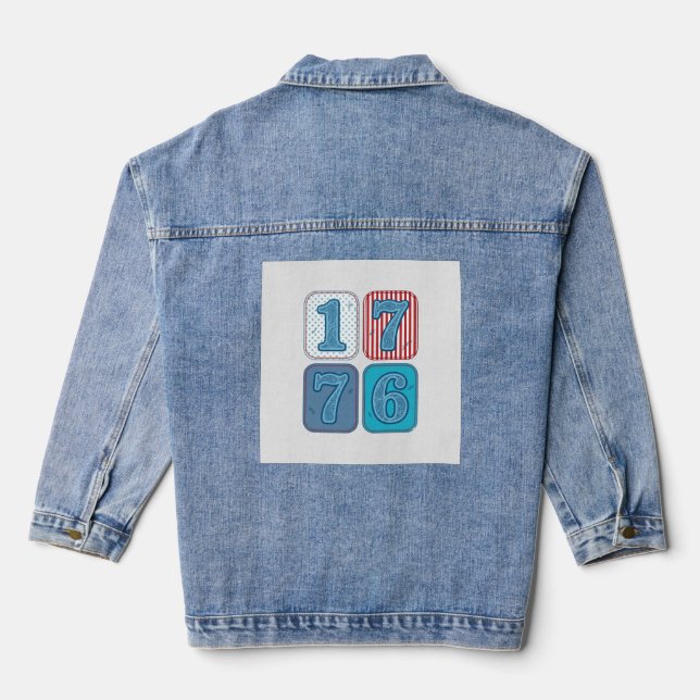 Vintage 1776 Patriotic Patchwork Denim Jacket (Back)