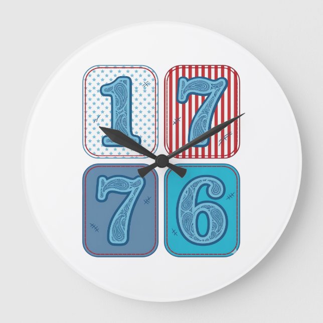 Vintage 1776 Patriotic Patchwork Large Clock (Front)