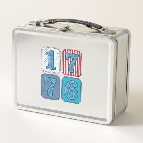 Vintage 1776 Patriotic Patchwork Metal Lunch Box